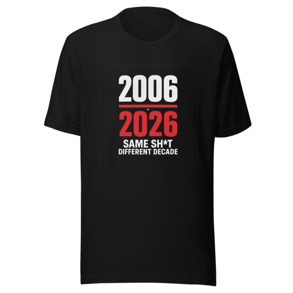 2006 vs 2026 tee — front view