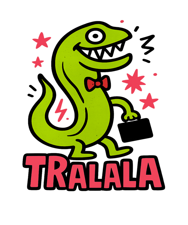 Surreal eel-in-tuxedo italian brainrot meme graphic on black t-shirt