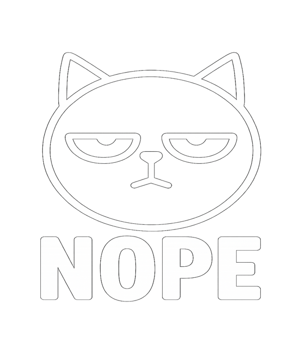 Minimalist deadpan cat face triangle ears bold NOPE text on black t-shirt