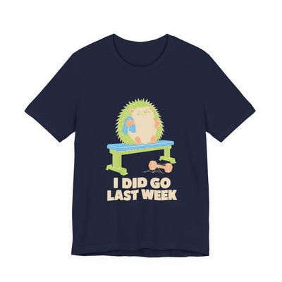 I Did Go Last Week tee flat front, navy unisex tee, cream print