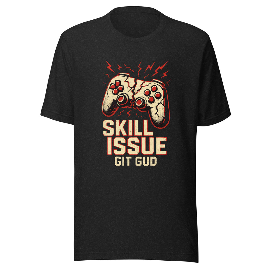 Skill Issue gamer meme tee in black heather - front view