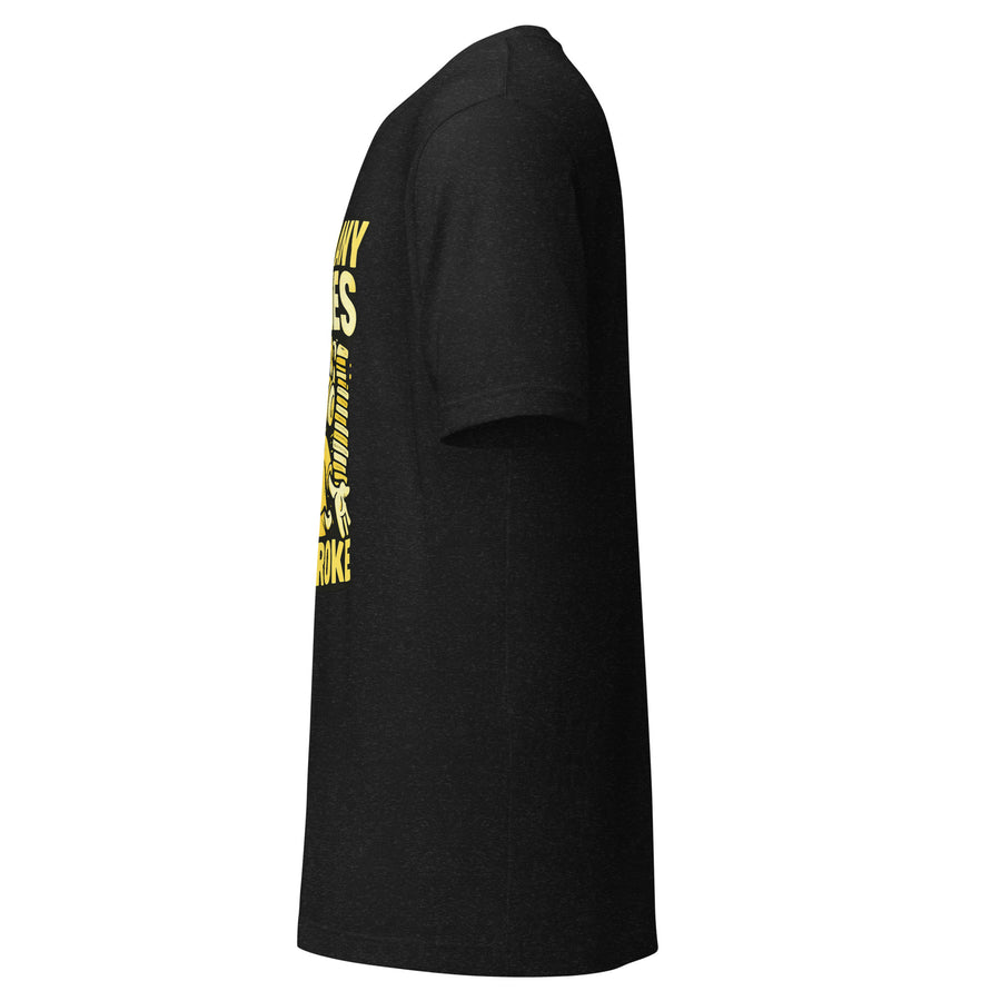 Too Many Games Too Broke shirt black heather side view