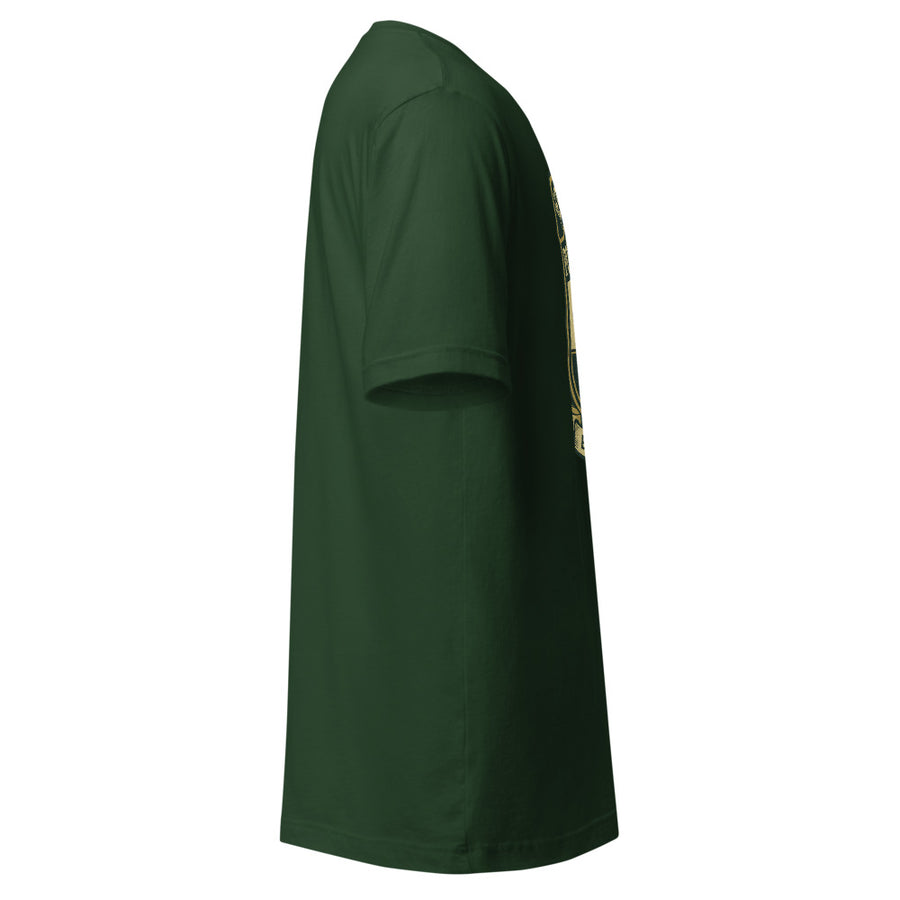 Dept. of Poor Decisions Forest Green University Tee — right sleeve view
