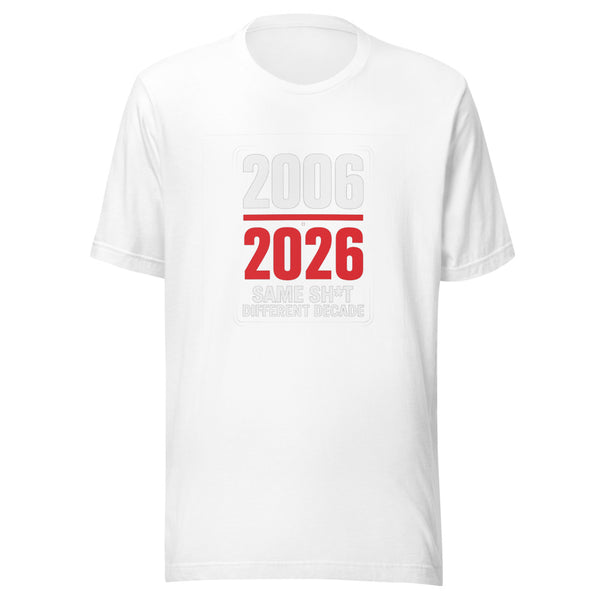 2006 vs 2026 tee — back view
