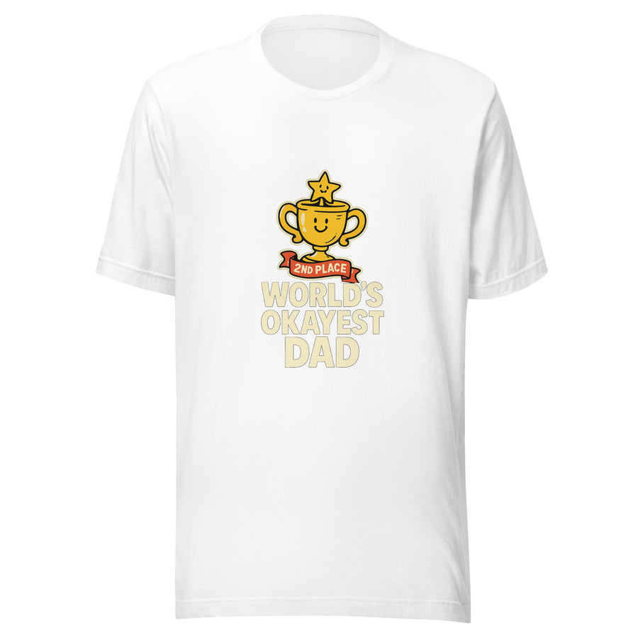 World's Okayest Dad shirt - white - front view