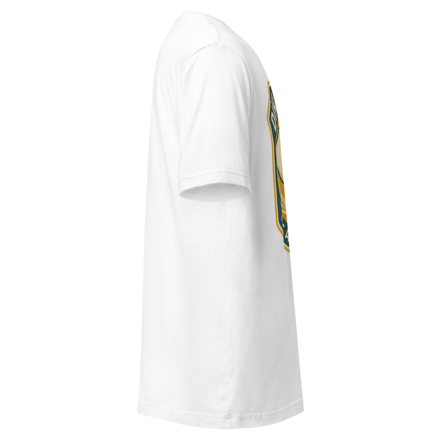 Retro pickleball badge shirt right side - white
