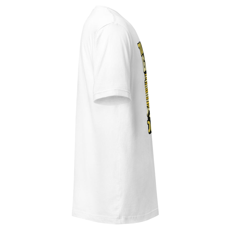 Too Many Games Too Broke white tee right side view
